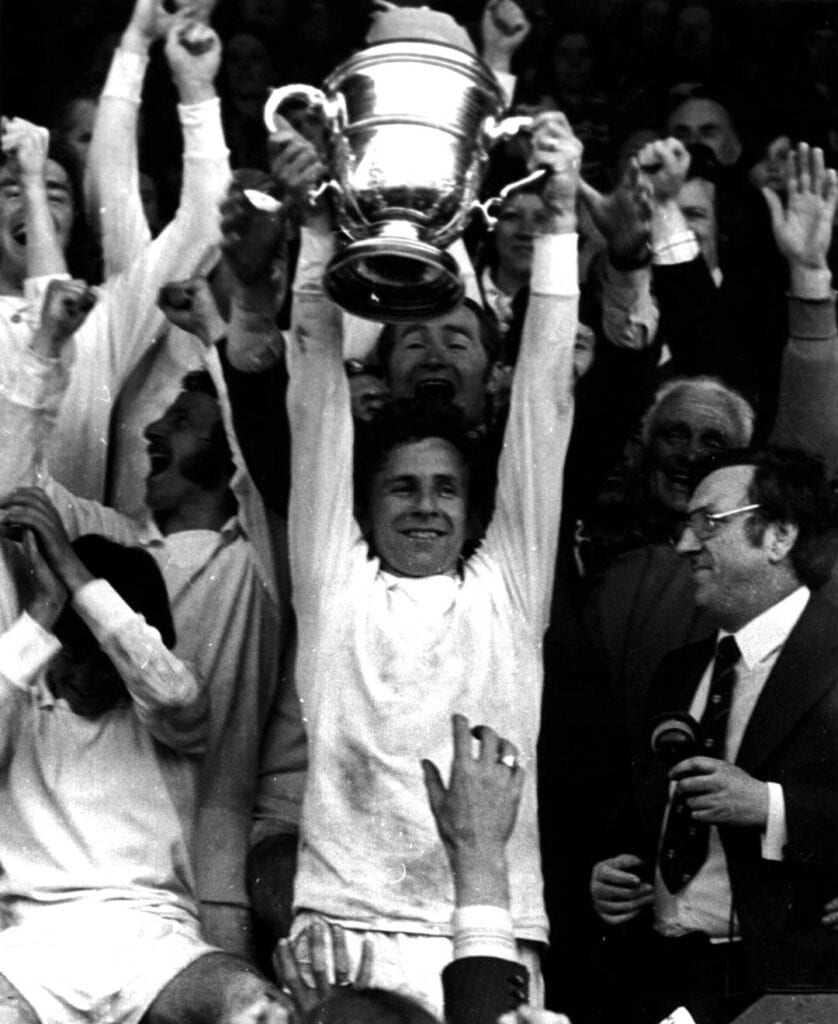 Jim Sheridan of Finn Harps lifts the FAI Cup in 1974