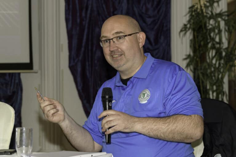 Aidan McNelis speaking at the Villa Rose Copyright © Clare McCahill 2024
